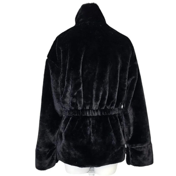 Forever 21 Fluffy Faux Fur Tie Waist Wide Sleeve Zip Up Jacket Black Size Small - Picture 2 of 7